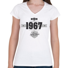 PRINTFASHION born-in-1967-(dark&lightgrey) - Női V-nyakú póló - Fehér