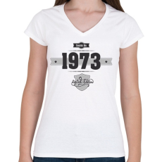 PRINTFASHION born-in-1973-(dark&lightgrey) - Női V-nyakú póló - Fehér