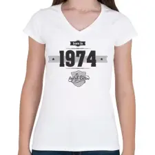 PRINTFASHION born-in-1974-(dark&lightgrey) - Női V-nyakú póló - Fehér női póló