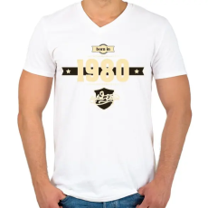PRINTFASHION born-in-1980-cream-choco - Férfi V-nyakú póló - Fehér