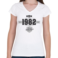 PRINTFASHION born-in-1982-(dark&lightgrey) - Női V-nyakú póló - Fehér