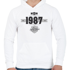 PRINTFASHION born-in-1987-(dark&lightgrey) - Férfi kapucnis pulóver - Fehér