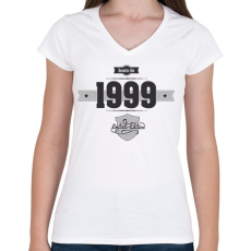 PRINTFASHION born-in-1999-(dark&lightgrey) - Női V-nyakú póló - Fehér