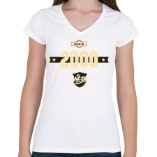 PRINTFASHION born-in-2000-cream-choco - Női V-nyakú póló - Fehér női póló