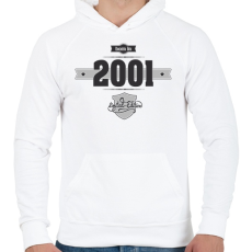 PRINTFASHION born-in-2001-(dark&lightgrey) - Férfi kapucnis pulóver - Fehér