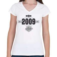 PRINTFASHION born-in-2009-(dark&lightgrey) - Női V-nyakú póló - Fehér