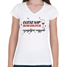 PRINTFASHION Borozhatok - Nyugdíjas - Női V-nyakú póló - Fehér