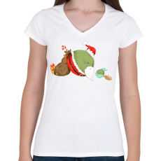 PRINTFASHION Borsó Mikulás - Női V-nyakú póló - Fehér