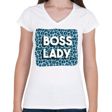 PRINTFASHION Boss lady - Női V-nyakú póló - Fehér női póló