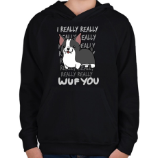 PRINTFASHION Boston terrier - Gyerek kapucnis pulóver - Fekete