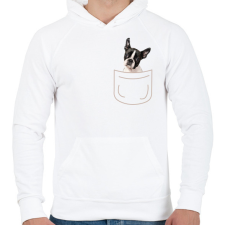 PRINTFASHION Boston terrier kölyök zsebben - Férfi kapucnis pulóver - Fehér férfi pulóver, kardigán