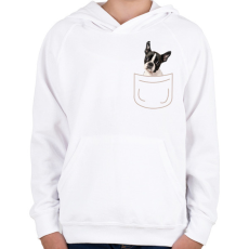 PRINTFASHION Boston terrier kölyök zsebben - Gyerek kapucnis pulóver - Fehér