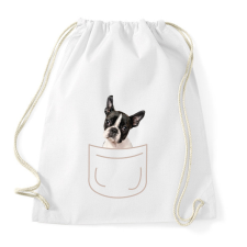 PRINTFASHION Boston terrier kölyök zsebben - Sportzsák, Tornazsák - Fehér tornazsák