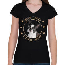 PRINTFASHION Boston terrier - Legjobb barát - Női V-nyakú póló - Fekete női póló