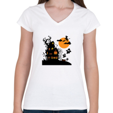 PRINTFASHION Boszis Halloween - Női V-nyakú póló - Fehér