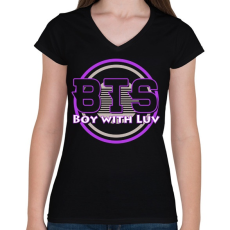 PRINTFASHION Boy With Luv BTS - Női V-nyakú póló - Fekete
