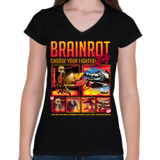 PRINTFASHION Brainrot Italy Choose your fighter - Női V-nyakú póló - Fekete