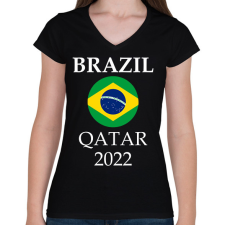 PRINTFASHION Brazil 2022 Qatar - Női V-nyakú póló - Fekete női póló