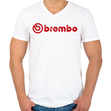 PRINTFASHION Brembo logo - Férfi V-nyakú póló - Fehér férfi póló