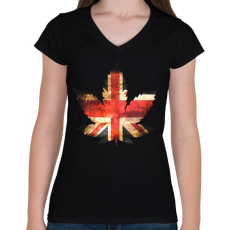 PRINTFASHION brit ganja - Női V-nyakú póló - Fekete