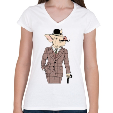 PRINTFASHION British style Pig - Női V-nyakú póló - Fehér