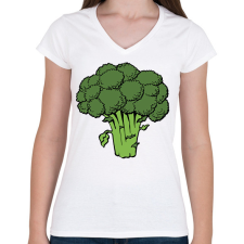 PRINTFASHION Brokkoli - Női V-nyakú póló - Fehér női póló