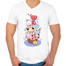 PRINTFASHION BT21 - Férfi V-nyakú póló - Fehér