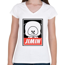 PRINTFASHION BTS JIMIN - Női V-nyakú póló - Fehér női póló