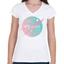 PRINTFASHION BTS NASA - Női V-nyakú póló - Fehér női póló