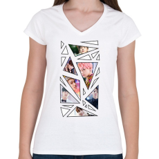 PRINTFASHION BTS - Női V-nyakú póló - Fehér