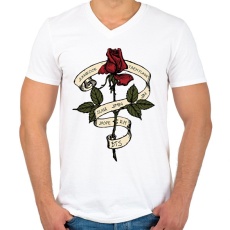 PRINTFASHION BTS rózsa - Férfi V-nyakú póló - Fehér