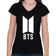 PRINTFASHION BTS white - Női V-nyakú póló - Fekete női póló