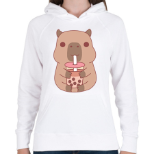 PRINTFASHION Bubble tea Capybara - Női kapucnis pulóver - Fehér női pulóver, kardigán