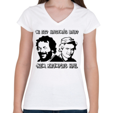 PRINTFASHION Bud Spencer és Terence Hill  ( Mi ez? Hagymás bab?) - Női V-nyakú póló - Fehér