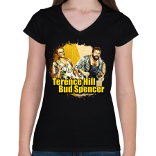 PRINTFASHION Bud Spencer és Terence Hill - Női V-nyakú póló - Fekete női póló
