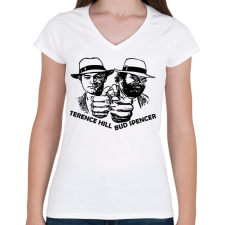 PRINTFASHION Bud Spencer és Ternce Hill - Női V-nyakú póló - Fehér női póló