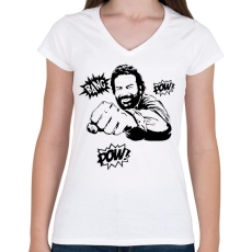 PRINTFASHION Bud Spencer - Női V-nyakú póló - Fehér