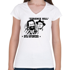 PRINTFASHION Bud Spencer Terence Hill - Női V-nyakú póló - Fehér női póló