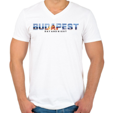 PRINTFASHION Budapest Day and Night - Férfi V-nyakú póló - Fehér