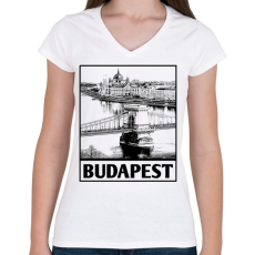 PRINTFASHION Budapest  - Női V-nyakú póló - Fehér