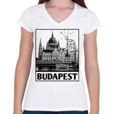 PRINTFASHION Budapest  - Női V-nyakú póló - Fehér