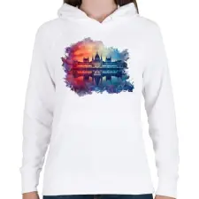 PRINTFASHION budapest parlament01 - Női kapucnis pulóver - Fehér női pulóver, kardigán