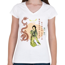 PRINTFASHION Buddha száj, kígyó szív - Női V-nyakú póló - Fehér női póló