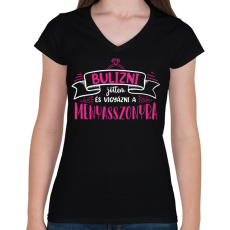 PRINTFASHION Bulizni jöttem - Csapat (white) - Női V-nyakú póló - Fekete