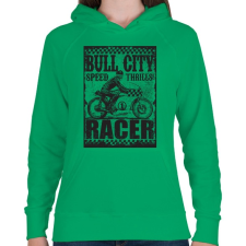 PRINTFASHION Bull city racer - Női kapucnis pulóver - Zöld női pulóver, kardigán