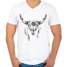 PRINTFASHION bull skull - Férfi V-nyakú póló - Fehér