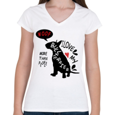 PRINTFASHION bull terrier love - Női V-nyakú póló - Fehér