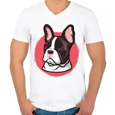 PRINTFASHION Bulldog - Férfi V-nyakú póló - Fehér férfi póló
