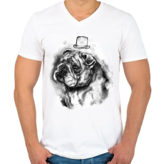PRINTFASHION bulldog kalappal - Férfi V-nyakú póló - Fehér