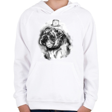 PRINTFASHION bulldog kalappal - Gyerek kapucnis pulóver - Fehér